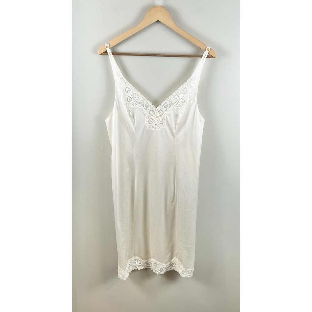 VTG Bali Slip Dress Lingerie Lace  Adjustable Strap Ivory‎ Sz 36 Made In USA